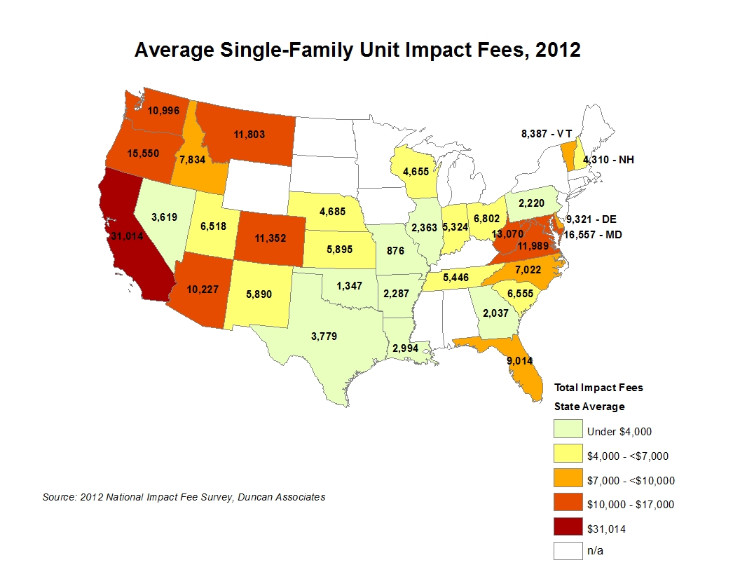 Average Single-family home impact fees by state